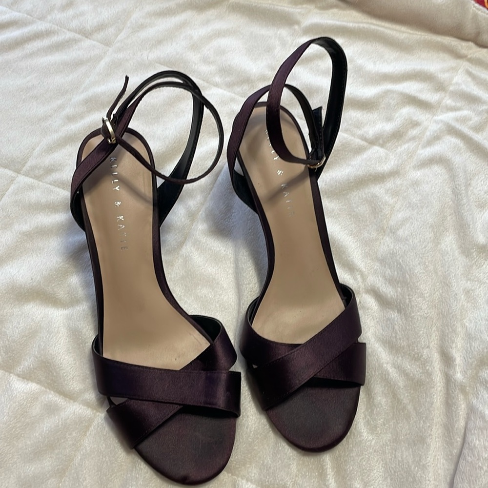 Kelly and Katie deep purple satin heel size 8.5 with cross over ankle straps